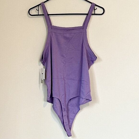 NWT BP by Nordstrom Purple Micro Ribbed Picot Trim Thong Bodysuit - L - Picture 7 of 8